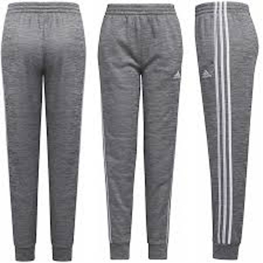 Youth Adidas 3 Stripe Gray Fleece Jogger Pants, XL 18-20